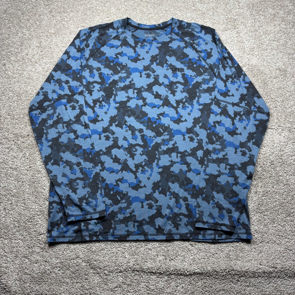 Outdoor Research Mens Alpine Onset Crew Blue Camo Merino Wool Shirt 283211 XXL